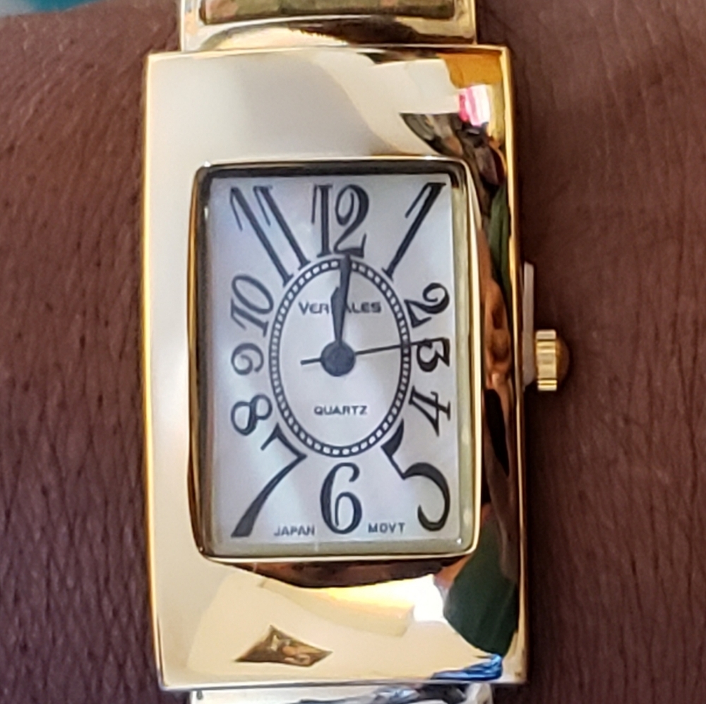 New Ladies gold plated cuff bangle watch